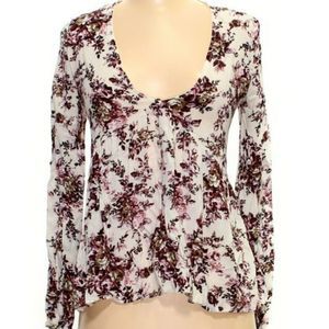 Altar'd State floral long sleeve maroon button cinch back laced pullover blouse